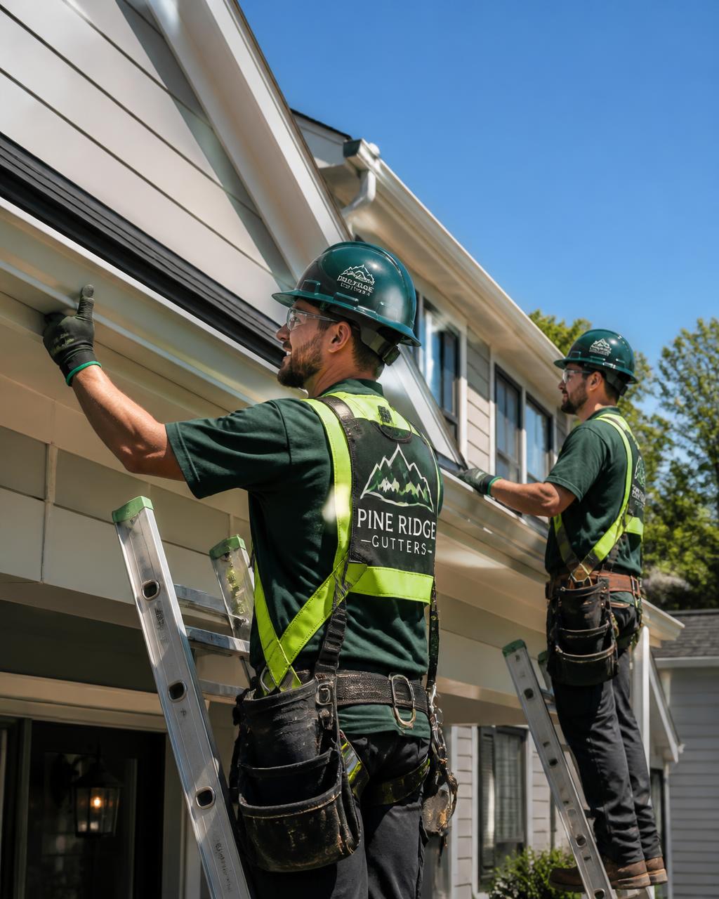 ACRM Gutters crew installing a seamless gutter section