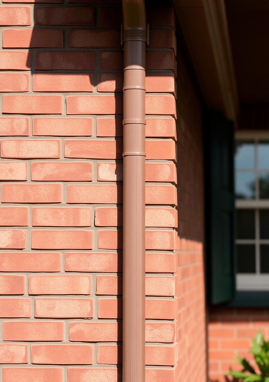 Downspout running down a brick wall
